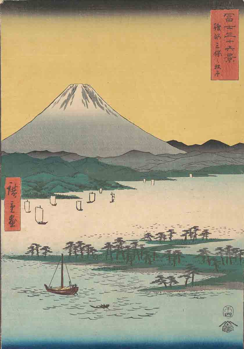 ukiyo-e mount fuji sunset